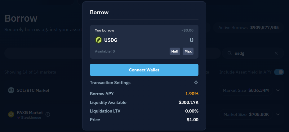 Borrow $paxg