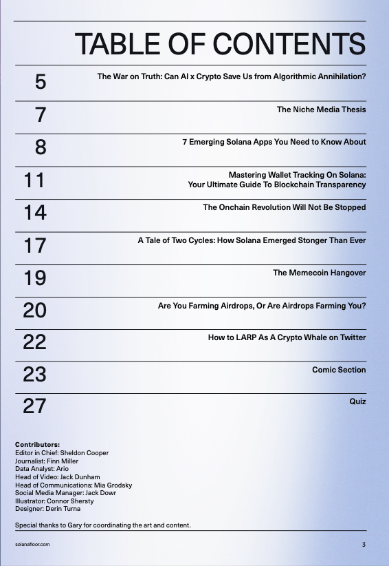 2 Solana Floor Magazine Table des matières